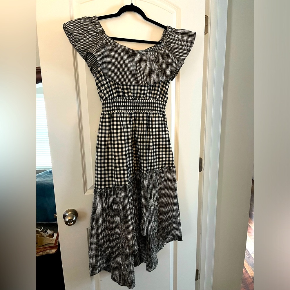 Roy Womens Gingham High-Low Dress black and white.